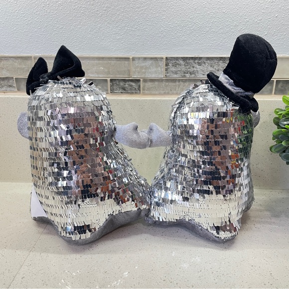 NEW Christian Siriano Silver Disco Ball Stuffed Ghost Couple Halloween Decor - Picture 4 of 4